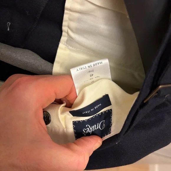 Drake's - Navy Wool Flannel Single Pleat Trouser - Size 46 (IT / EUR)